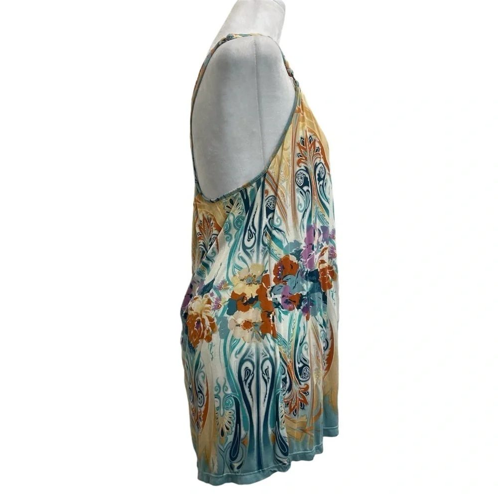 Free People Boho Y2K Floral Printed Racerback Tunic Tank Top